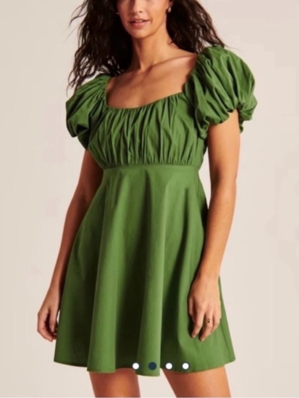 Abercrombie & Fitch Green Puff-Sleeve Mini Dress with Pockets